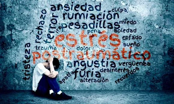 Muestra a una persona con estrés postraumático además de otros problemas psicológicos